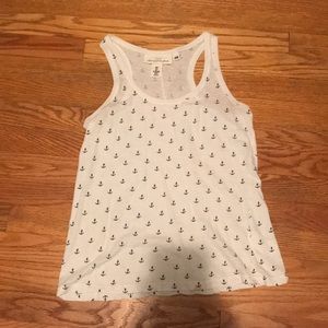 White and navy blue anchor patterned tank top